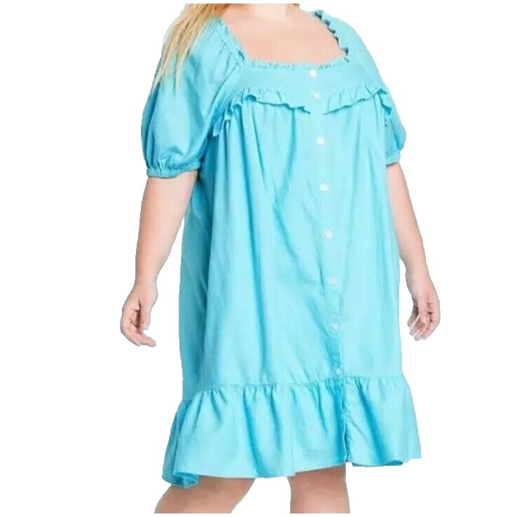 Stoney Clover Lane Womens Linen Babydoll Dress Sz Medium Blue Milkmaid Nwt New